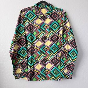 NWOT APNY XL Button Down Shirt Multicolor Long Sleeve Geometric Diamond Cotton